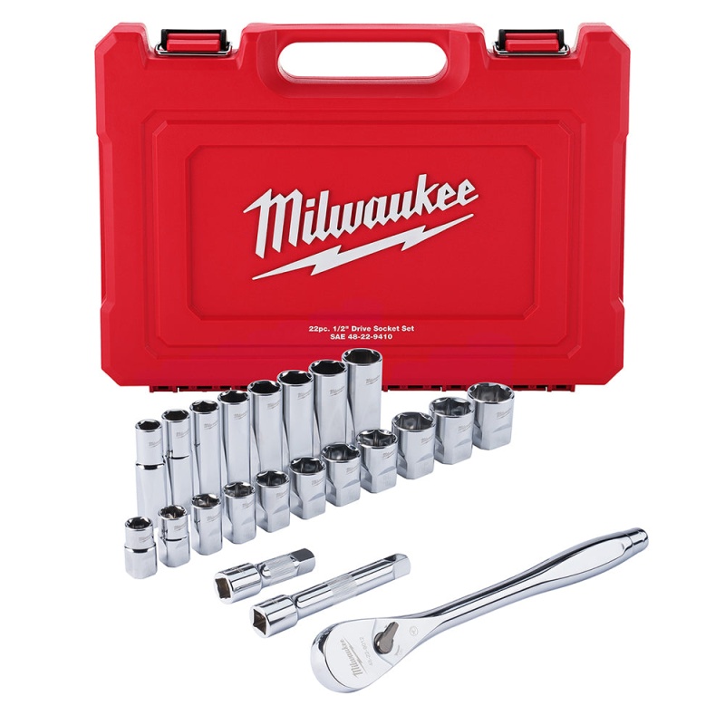 Milwaukee 48-22-9410 1/2" Drive SAE Ratchet and Socket Set - 22 PC