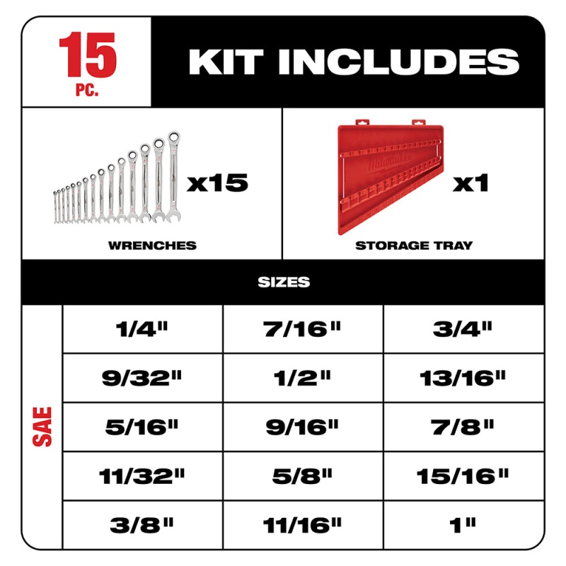 Milwaukee 48-22-9416P Ratcheting Combination Wrench SAE / Metric Set - 30 PC - Image 2