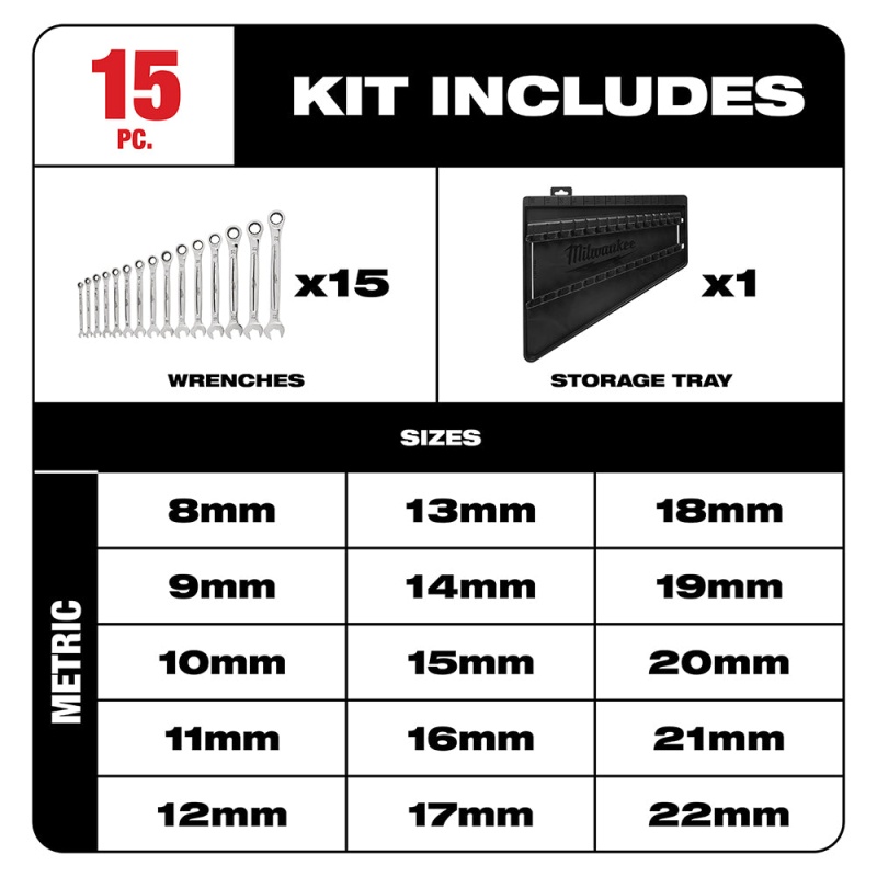 Milwaukee 48-22-9416P Ratcheting Combination Wrench SAE / Metric Set - 30 PC - Image 3