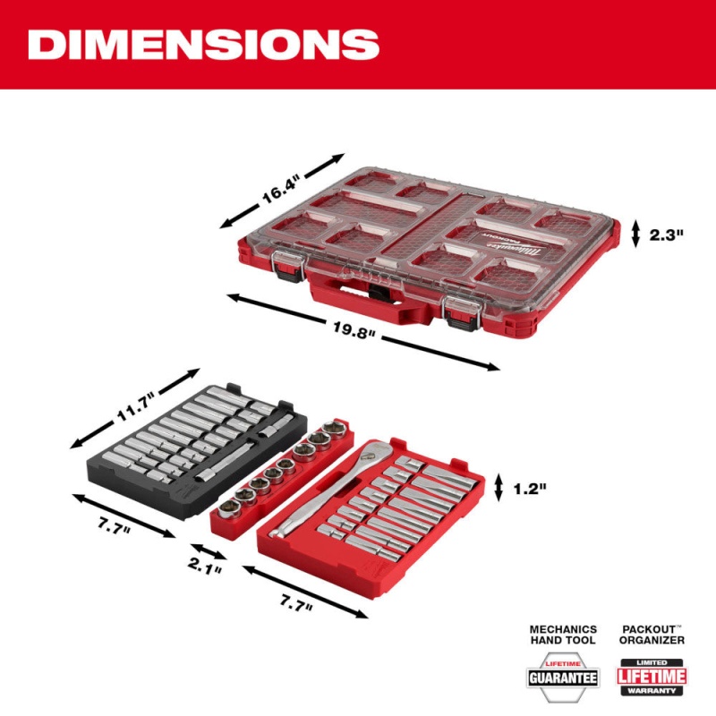 Milwaukee 48-22-9487 47 PC 1/2" Drive Ratchet/Socket Set w/ PACKOUT Organizer - Image 3