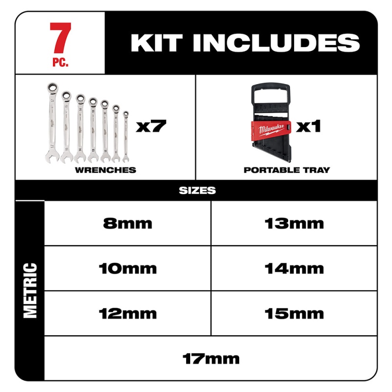 Milwaukee 48-22-9506 Durable Metric Ratcheting Combination Wrench Set - 7pc - Image 2