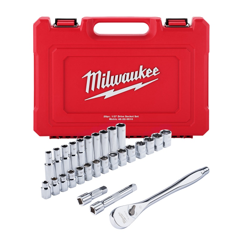 Milwaukee 48-22-9510 1/2" Drive Metric Ratchet and Socket Set - 28 PC