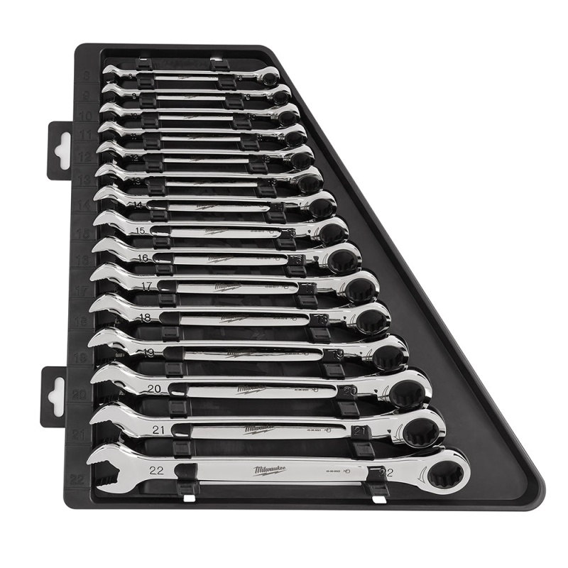 Milwaukee 48-22-9516 Durable Metric Ratcheting Combination Wrench Set - 15pc