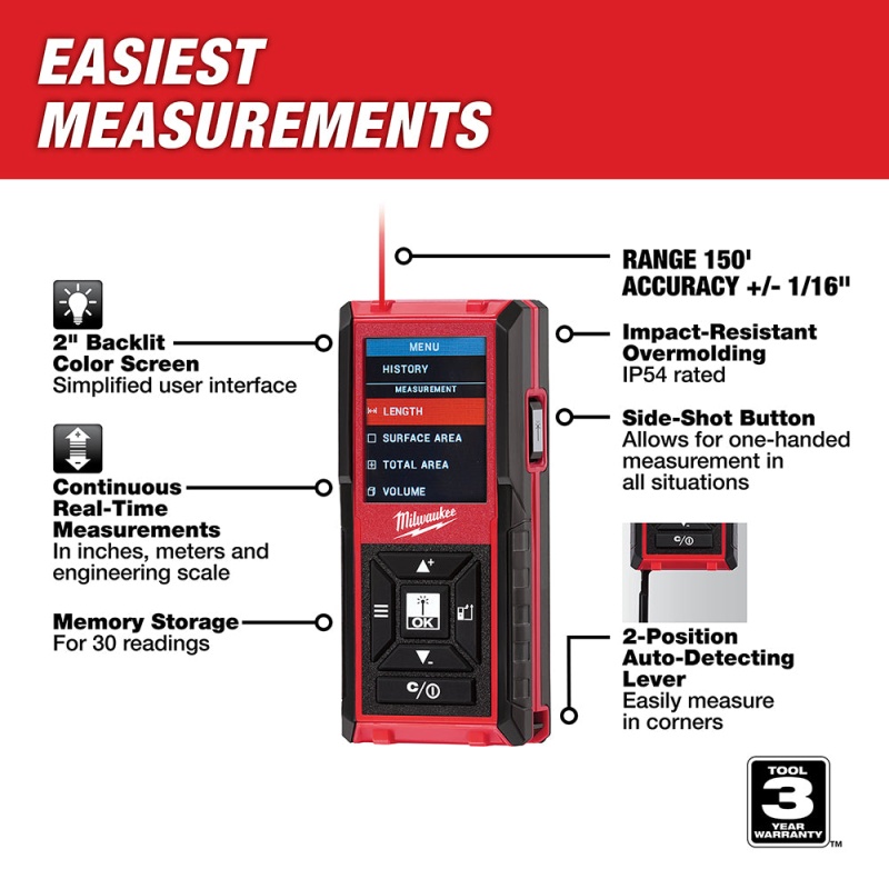 Milwaukee 48-22-9802 150-Foot Heavy Duty Measuring Laser Distance Range Meter - Image 2