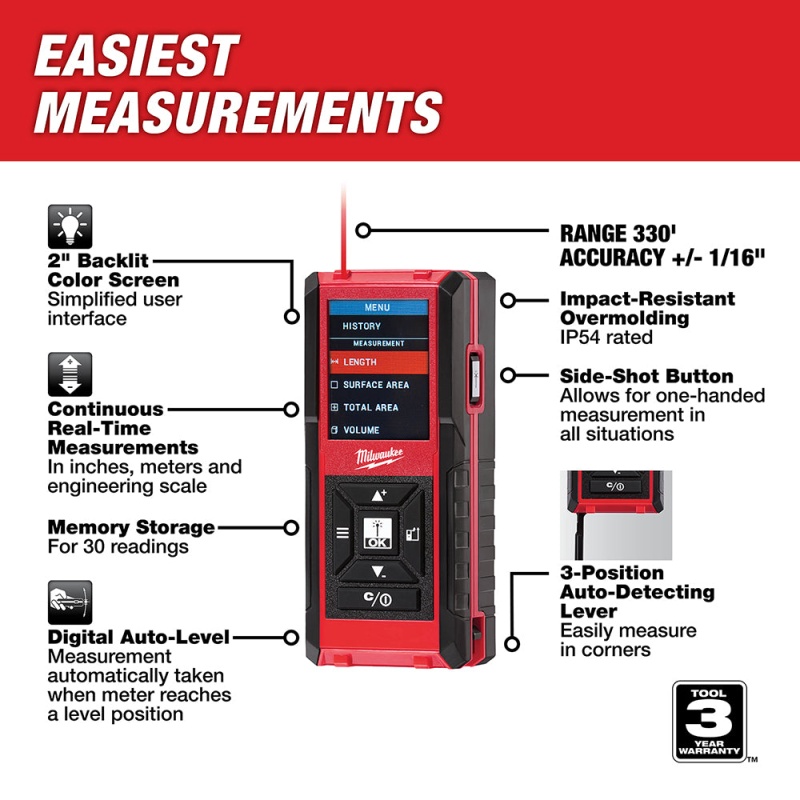 Milwaukee 48-22-9803 330-Foot Heavy Duty Measuring Laser Distance Range Meter - Image 2