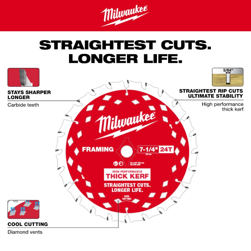 Milwaukee 48-40-2740 7-1/4" 24T Thick Kerf Framing Circular Saw Blade - 25PK - Image 8