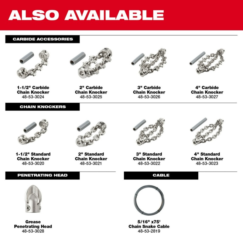 Milwaukee 48-53-3025 2" Carbide Chain Knocker for 5/16" Chain Snake Cable - Image 7