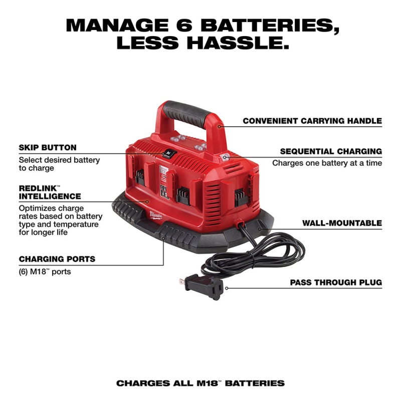 Milwaukee 48-59-1806 M18 18 Volt Six Pack Sequential Compact Size Charger - Image 2