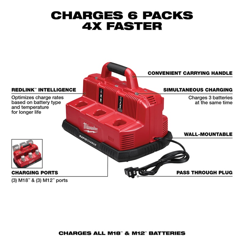 Milwaukee 48-59-1807 M12/M18 12/18V 6-Port Rapid Charge Station - Image 2