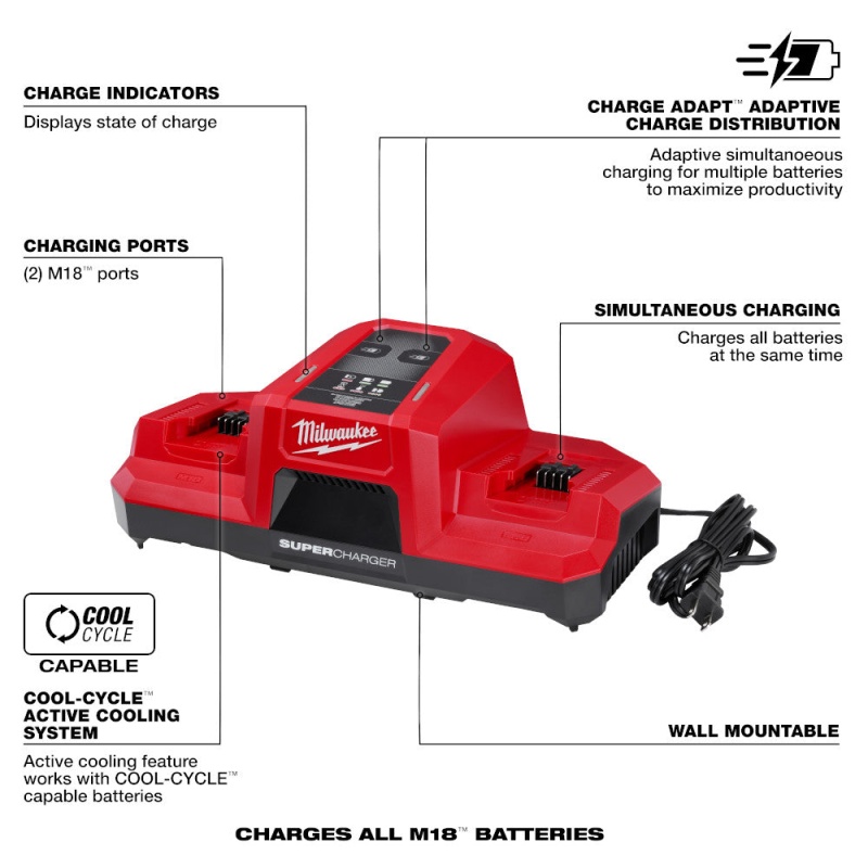 Milwaukee 48-59-1815 M18 18V Dual Bay Simultaneous Super Charger - Image 6