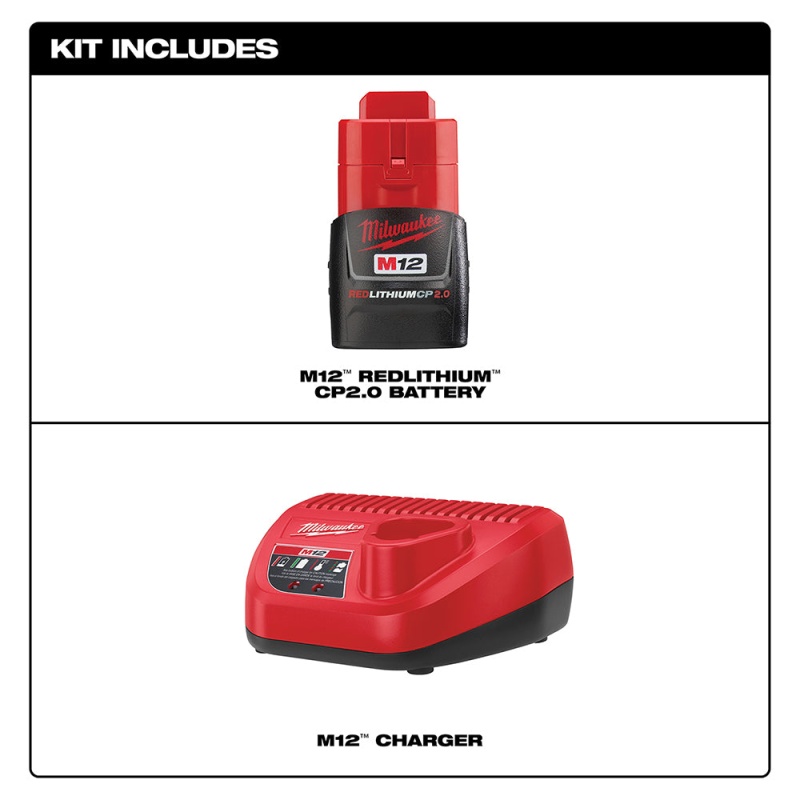 Milwaukee 48-59-2420 M12 12V 2.0Ah REDLITHIUM Battery/Charger Starter Kit - Image 2