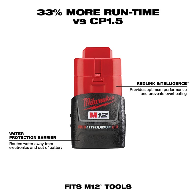 Milwaukee 48-59-2420 M12 12V 2.0Ah REDLITHIUM Battery/Charger Starter Kit - Image 3