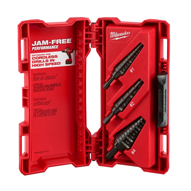 Milwaukee 48-89-9221 3-Flat Black Oxide Jam-Free Step Drill Bit Set - 3pc