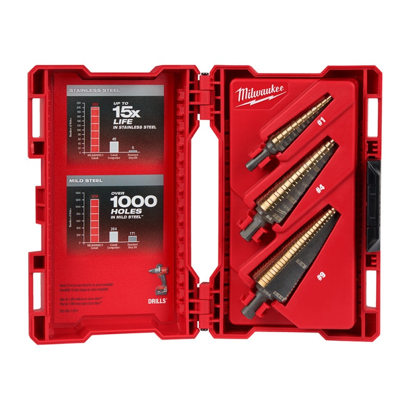 Milwaukee 48-89-9291 Cobalt Step Drill Bit Kit w/Rapid Strike Tip - 3 PC