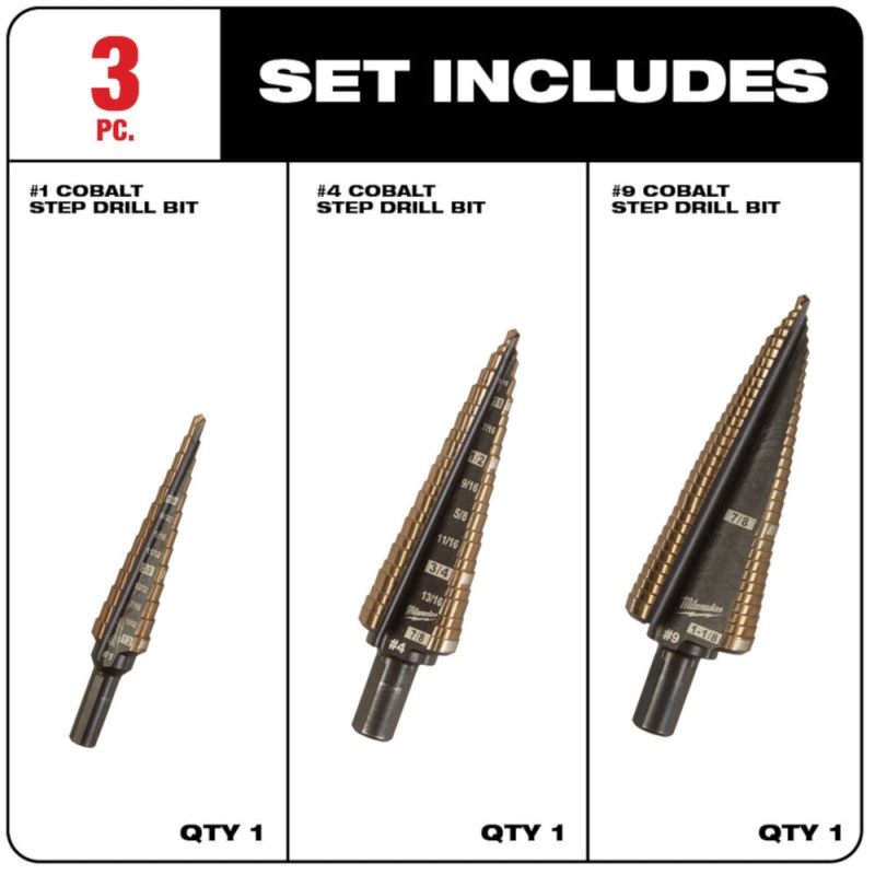 Milwaukee 48-89-9291 Cobalt Step Drill Bit Kit w/Rapid Strike Tip - 3 PC - Image 2