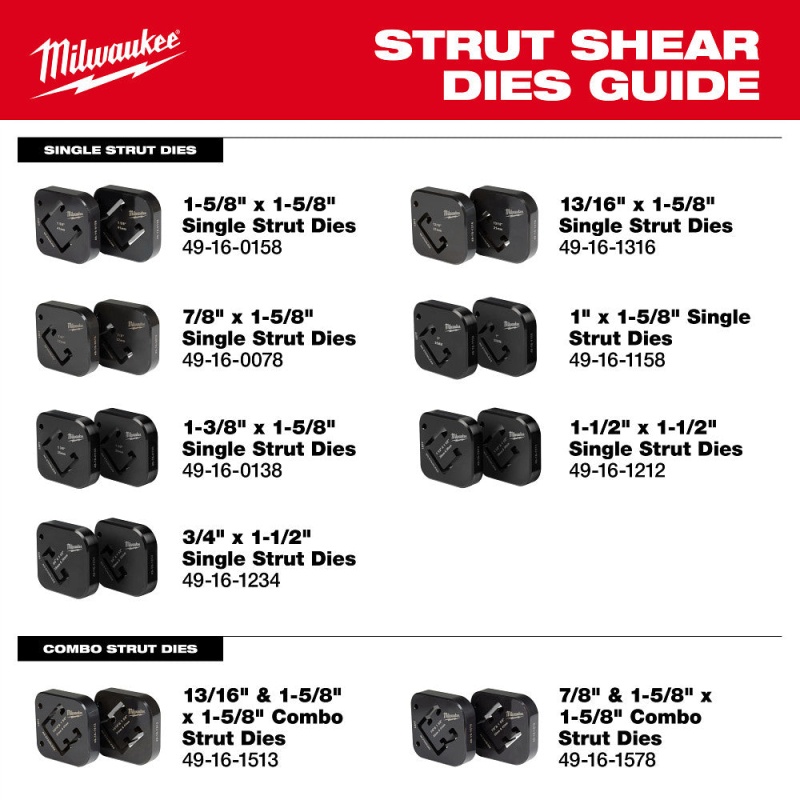 Milwaukee 49-16-1158 1" x 1-5/8" Heavy Duty Single Strut Shearing Dies - Image 8