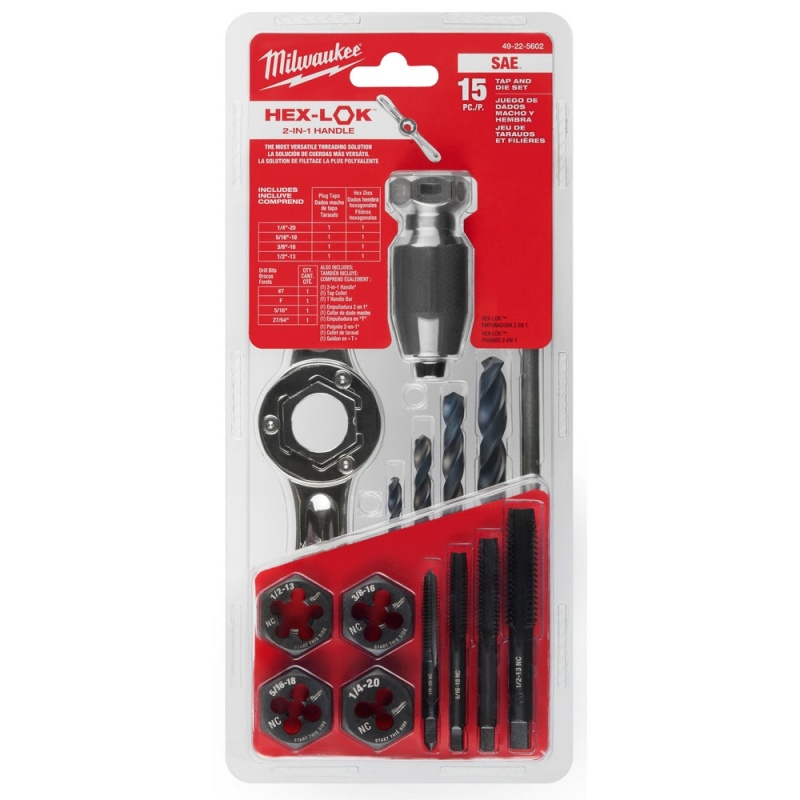 Milwaukee 49-22-5602 SAE Tap and Die Set w/ Hex-LOK 2-in-1 Handle - 17 PC - Image 11