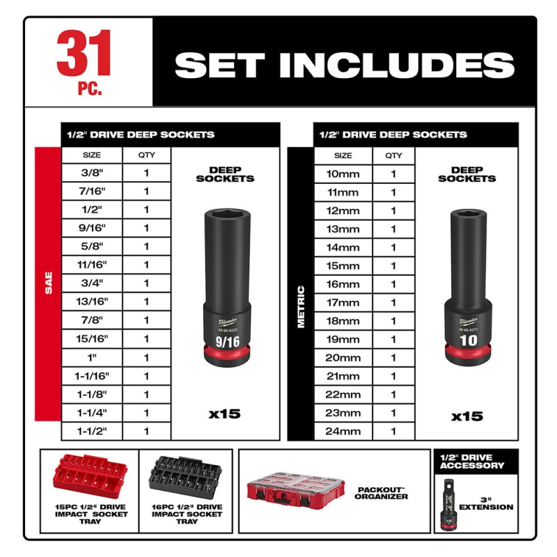 Milwaukee 49-66-6806 SHOCKWAVE 1/2?? Impact Duty Socket PACKOUT Set - 31 PC - Image 3