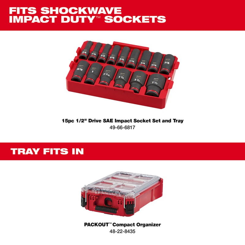 Milwaukee 49-66-6817 SHOCKWAVE 1/2" Impact Duty Socket SAE TRAY Set - 15 PC - Image 5