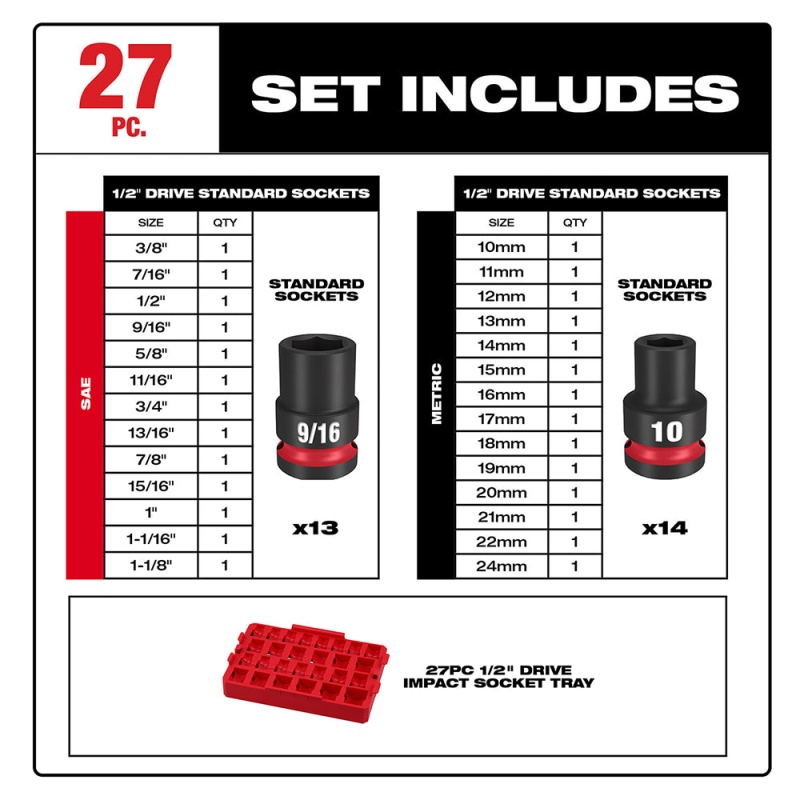 Milwaukee 49-66-6819 SHOCKWAVE 1/2?? Impact Duty Socket SAE TRAY Set - 27 PC - Image 3