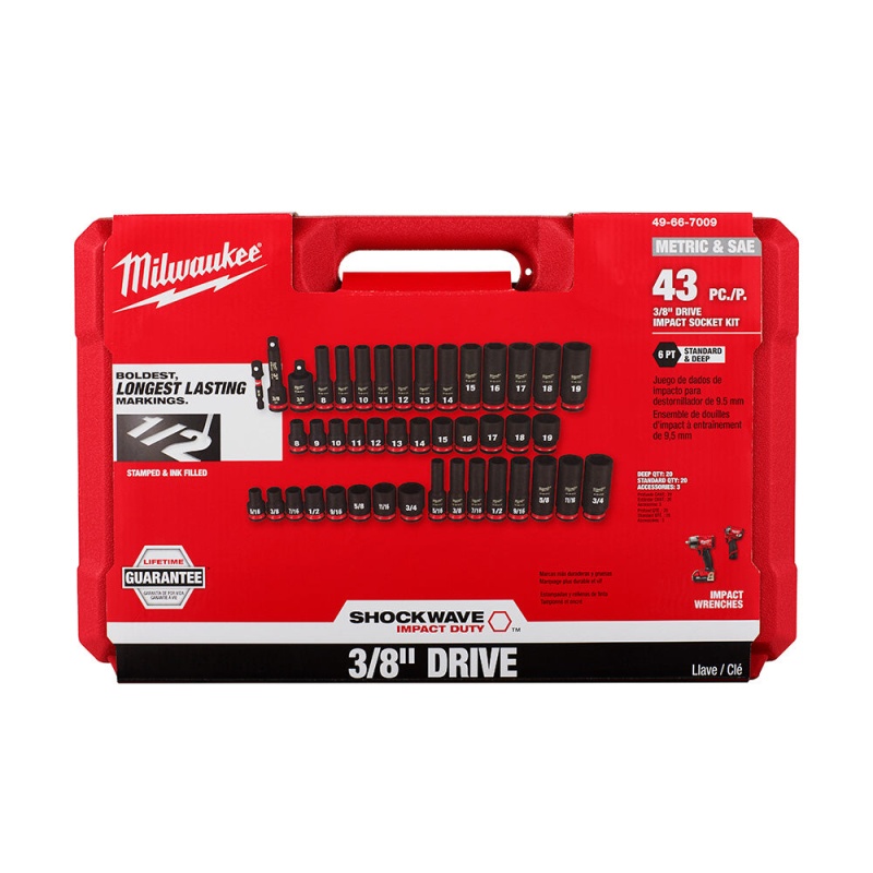 Milwaukee 49-66-7009 SHOCKWAVE 3/8" Impact Duty SAE/Metric Socket Set - 43 PC - Image 8