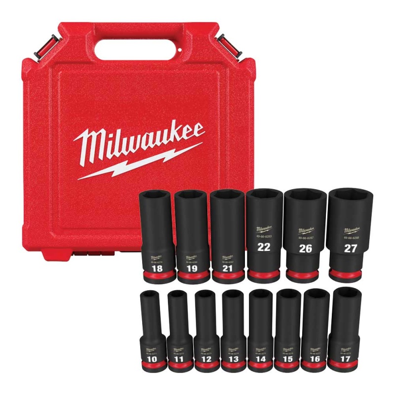 Milwaukee 49-66-7014 SHOCKWAVE 1/2" Impact Duty Metric Deep Socket Set - 14 PC