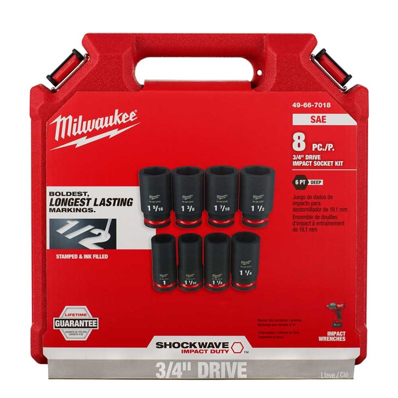 Milwaukee 49-66-7018 SHOCKWAVE Impact Duty 3/4" SAE 6 Point Socket Set - 8PC - Image 4