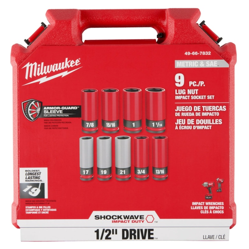 Milwaukee 49-66-7832 SHOCKWAVE 1/2" SAE/Metric Lug Nut Wheel Socket Set - 9 PC - Image 12