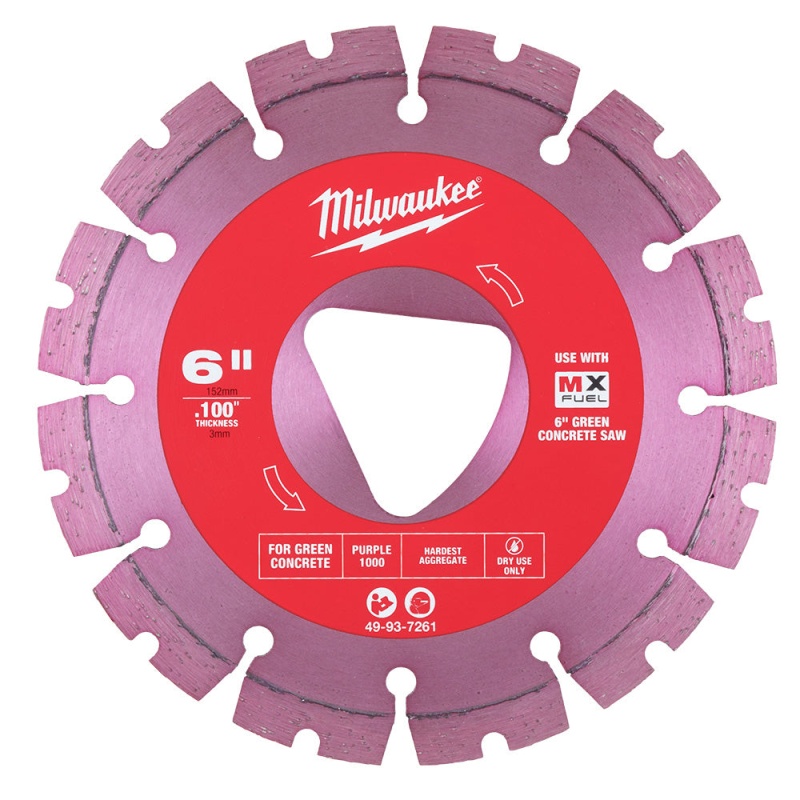 Milwaukee 49-93-7261 Purple 6" x 0.100" Diamond Blade for Green Concrete Saw - Image 13