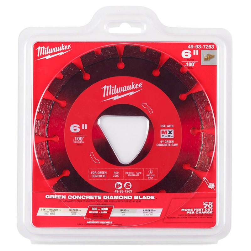 Milwaukee 49-93-7263 Red 6" x 0.100" Diamond Blade for Green Concrete Saw - Image 12