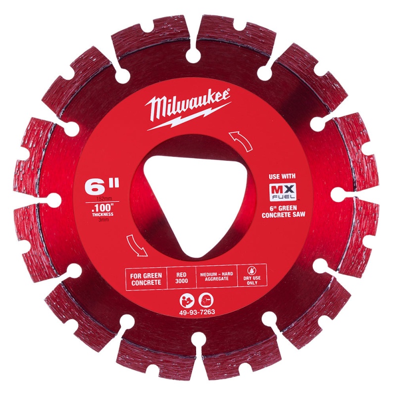 Milwaukee 49-93-7263 Red 6" x 0.100" Diamond Blade for Green Concrete Saw - Image 13