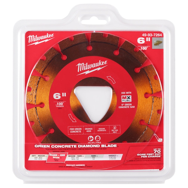 Milwaukee 49-93-7264 Orange 6" x 0.100" Diamond Blade for Green Concrete Saw - Image 12