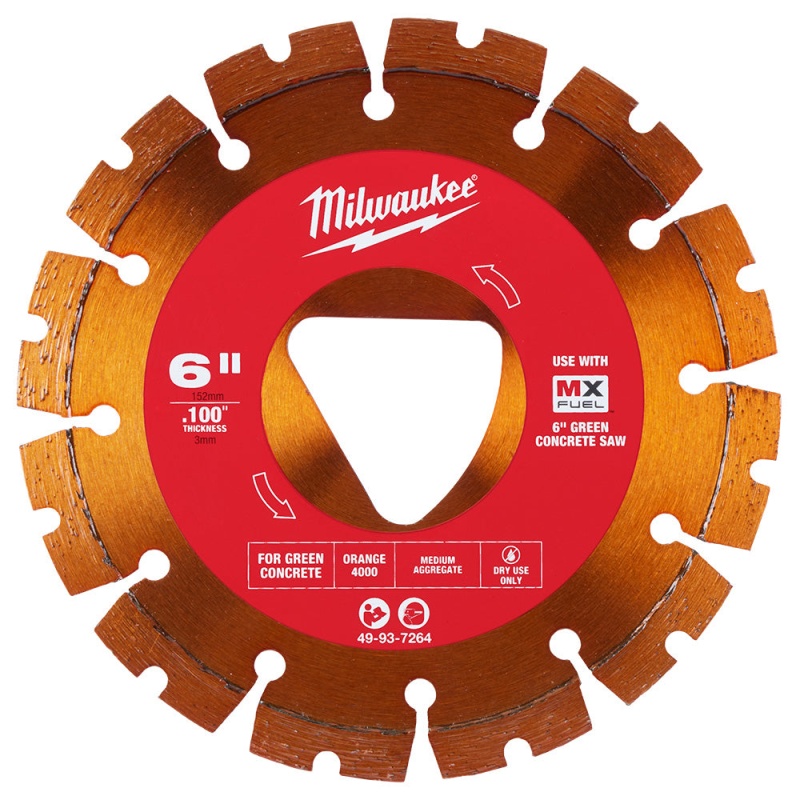 Milwaukee 49-93-7264 Orange 6" x 0.100" Diamond Blade for Green Concrete Saw - Image 13