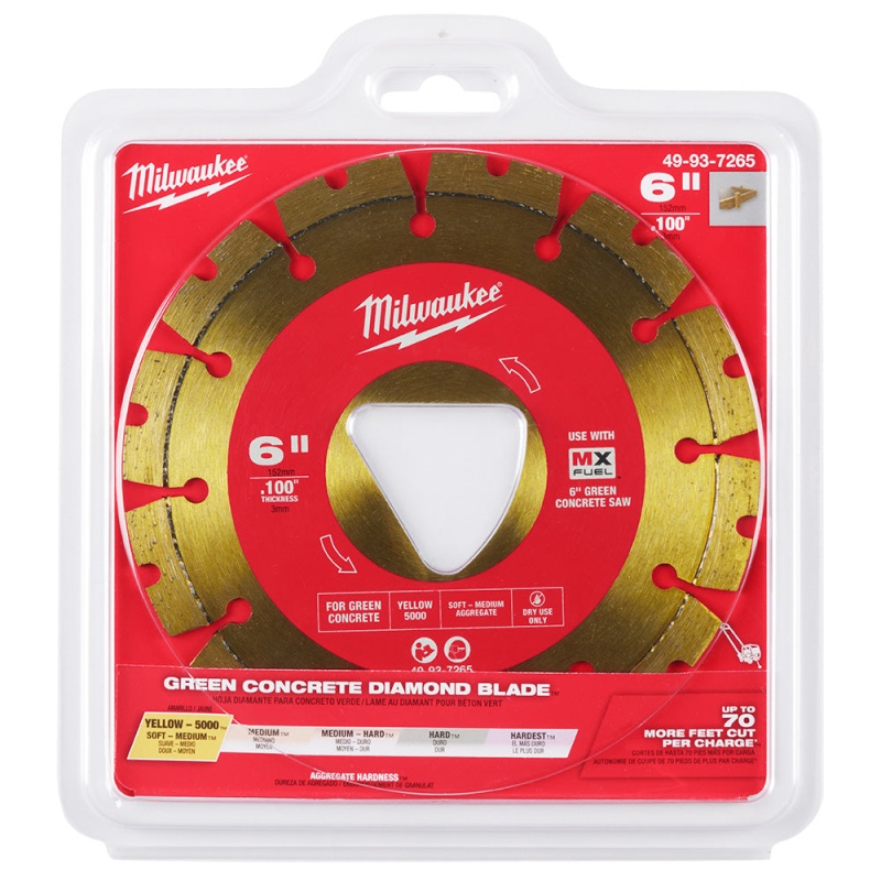 Milwaukee 49-93-7265 Yellow 6" x .100" Diamond Blade for Green Concrete Saw - Image 12