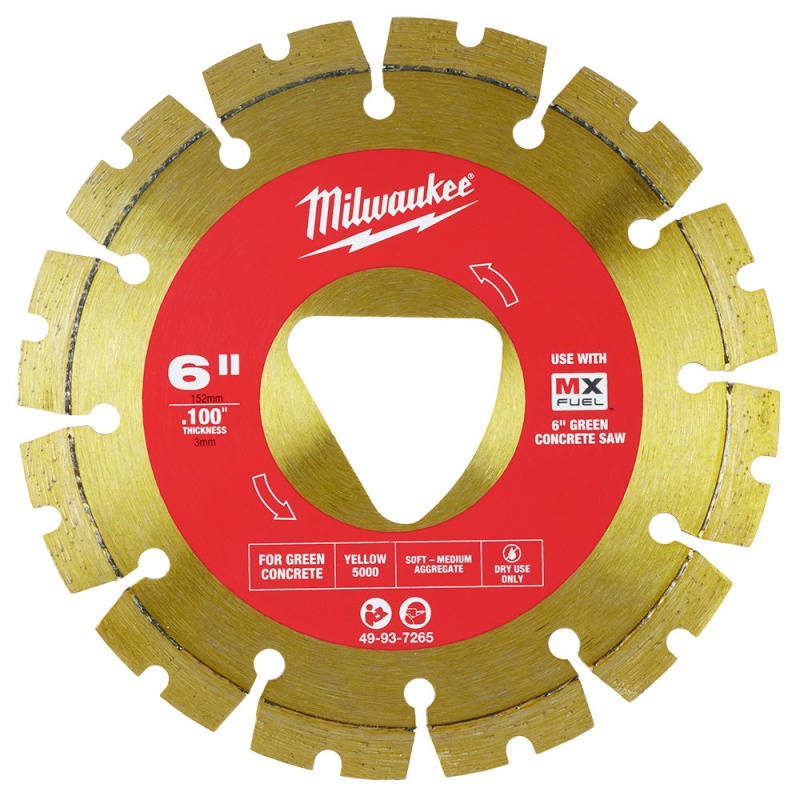 Milwaukee 49-93-7265 Yellow 6" x .100" Diamond Blade for Green Concrete Saw - Image 13