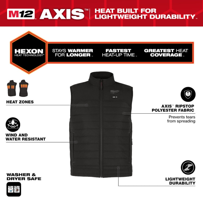 Milwaukee M300B-20L M12 12V Durable Li-Ion Heated AXIS Vest - Bare Tool - Image 6