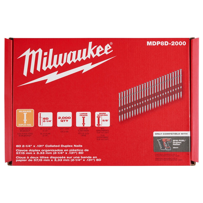 Milwaukee MDP8D-2000 2-1/4" x .131" 8D Collated Duplex Nails - Image 5