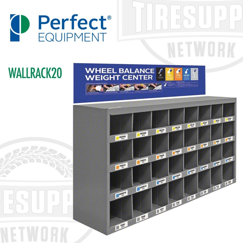 Perfect Equipment | Wheel Weight Rack: 4 Shelves - 19.25 x 34 x 8.5 HxLxW (WALLRACK20)