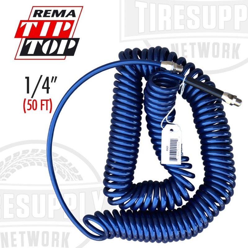 Rema | Polyurethane Coil Air Hose 1/4?? I.D. x 50?? Length with 1/4?? MPT Ends (842P)