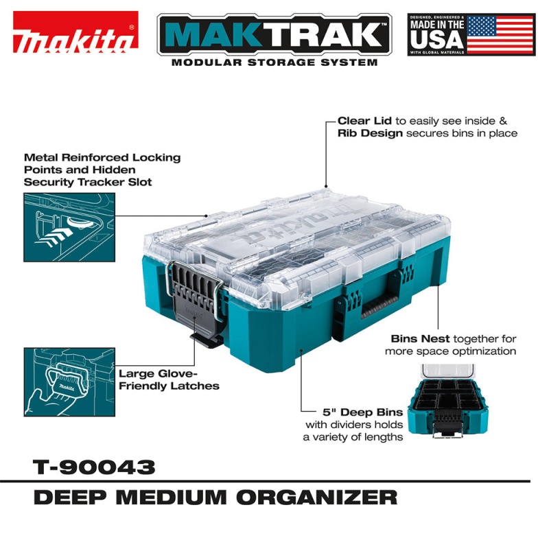 Makita T-90043 MAKTRAK Deep Medium Organizer w/ 11 Organizer Bins - Image 3