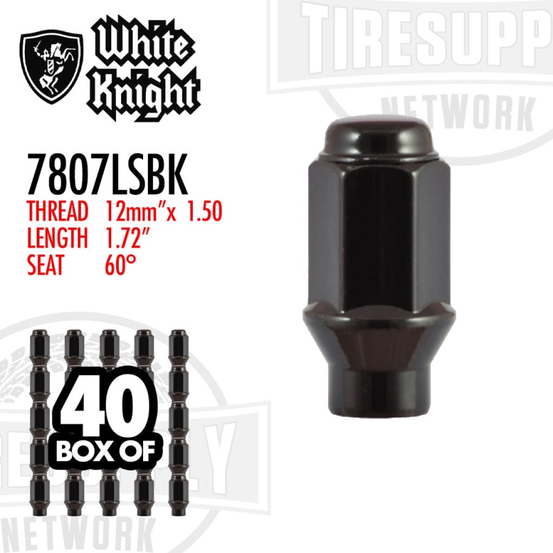 White Knight 7807LSBK Black ET Bulge 3/4?? Hex Long Lug Nut - Thread Size 12mm x 1.50 - Box of 40