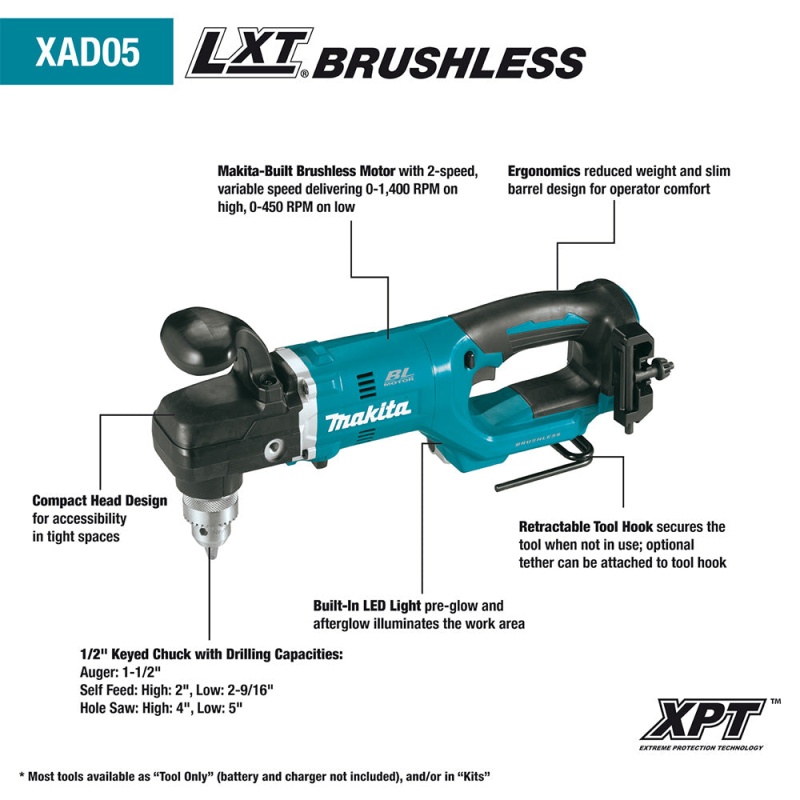 Makita XAD05Z 18V LXT BL 1/2" Li-Ion Brushless Cordless Angle Drill - Bare Tool - Image 2