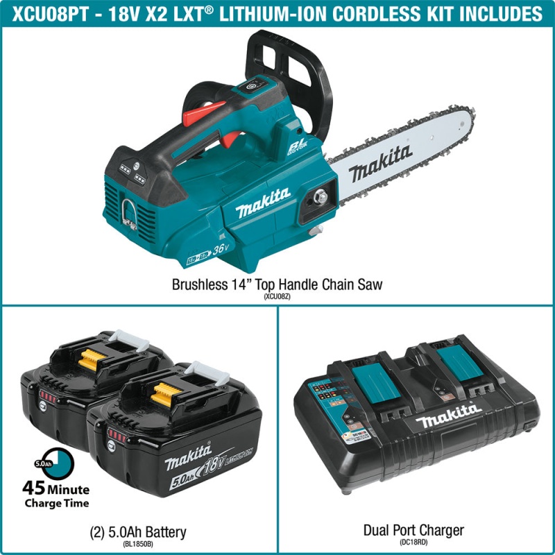 Makita XCU08PT 18V X2 36V 14" Li-Ion Brushless Top Handle Chain Saw Kit - Image 3