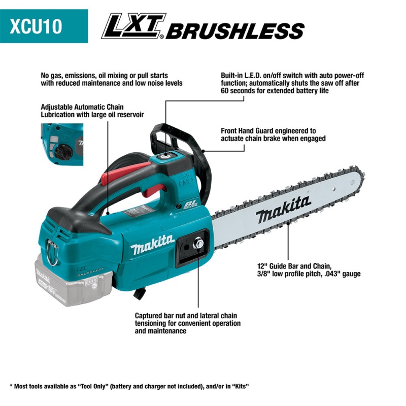 Makita XCU10Z 18V BL 12" Brushless Cordless Top Handle Chainsaw - Bare Tool - Image 3