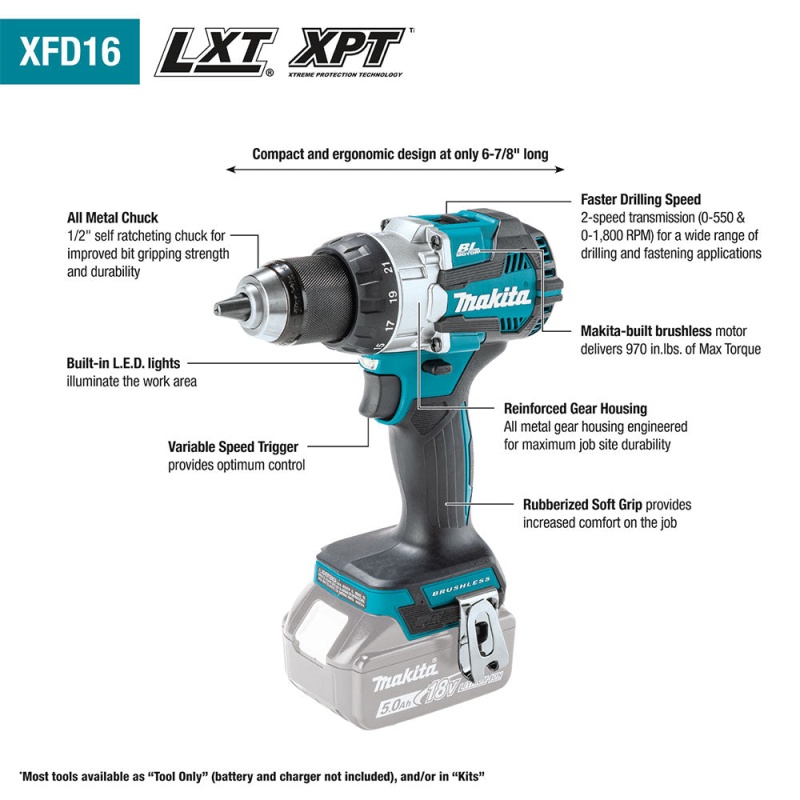 Makita XFD16Z 18V LXT 1/2" Brushless Cordless Driver-Drill - Bare Tool - Image 2