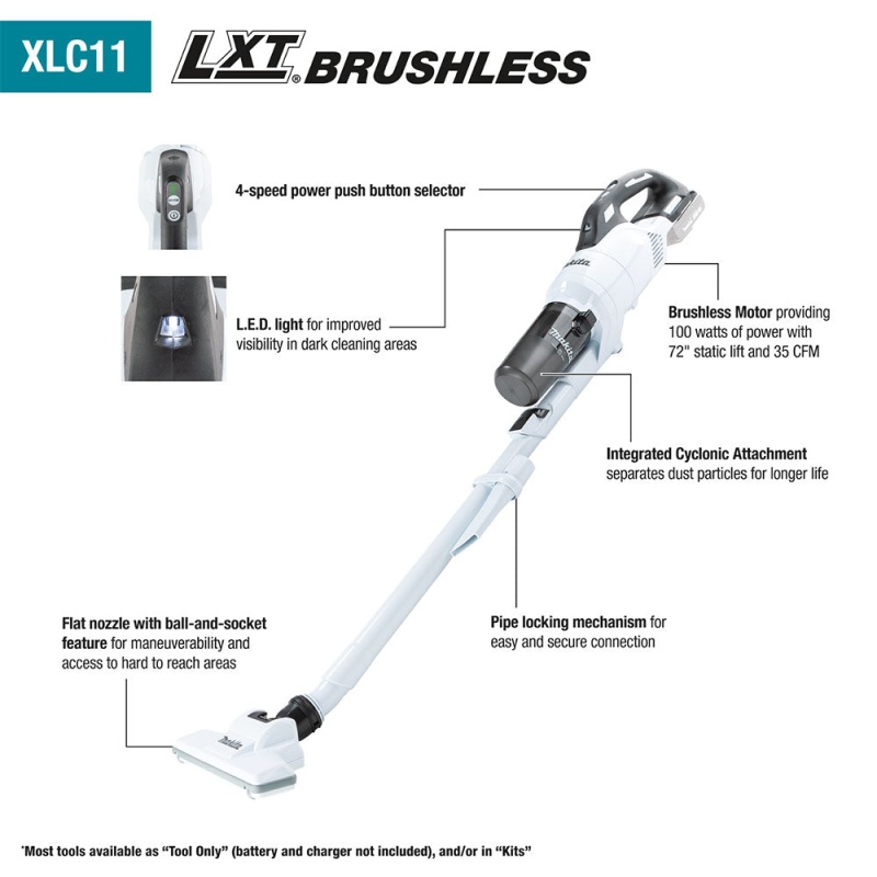 Makita XLC11ZW 18V LXT Brushless Cordless Cyclonic 4-Speed Vacuum - Bare Tool - Image 2