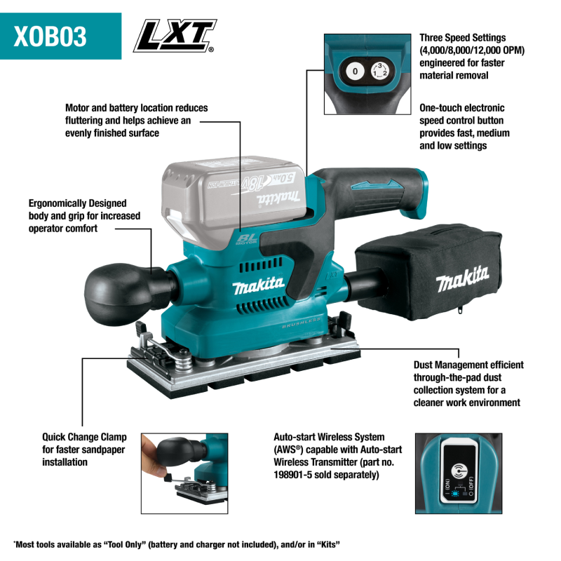 Makita XOB03Z 18V LXT 1/3" Sheet Brushless Cordless Finishing Sander - Bare Tool - Image 2