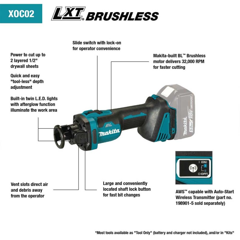 Makita XOC02Z 18V LXT Brushless Cordless Cut-Out Tool AWS Capable - Bare Tool - Image 2