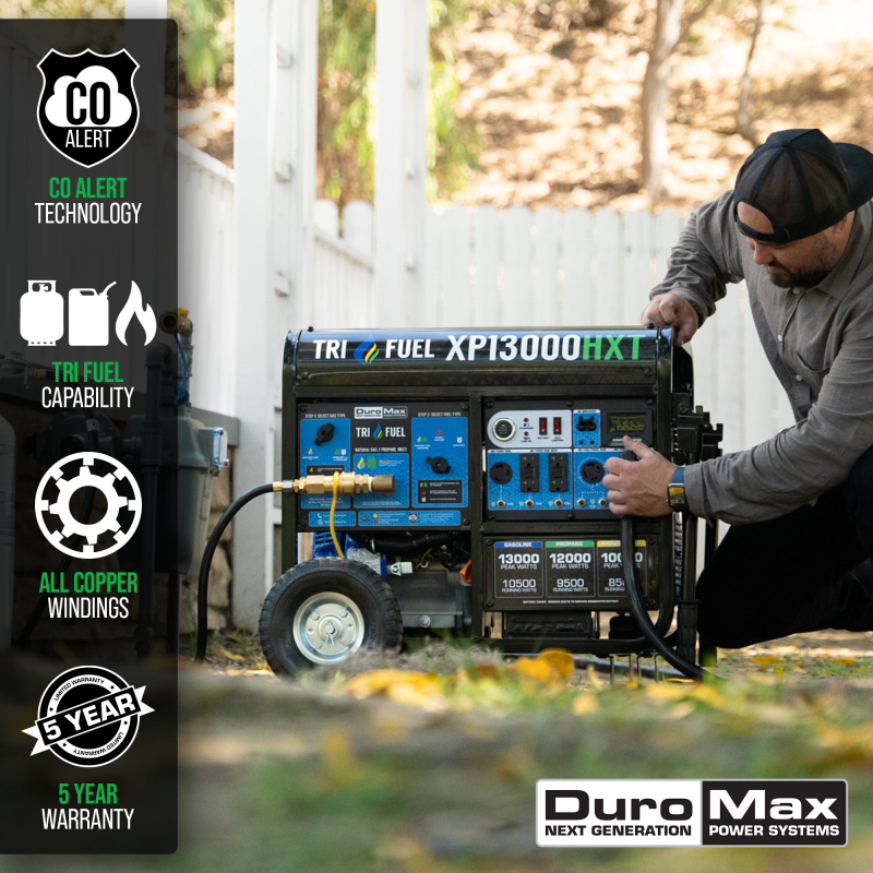 DuroMax XP13000HXT 13,000 Watt Electric Start Tri-Fuel Portable Generator w/ CO Alert - Image 3