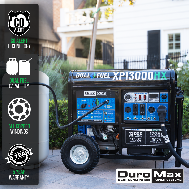 DuroMax XP13000HX 13,000 Watt Portable Dual Fuel Gas Propane CO Alert Generator - Image 2